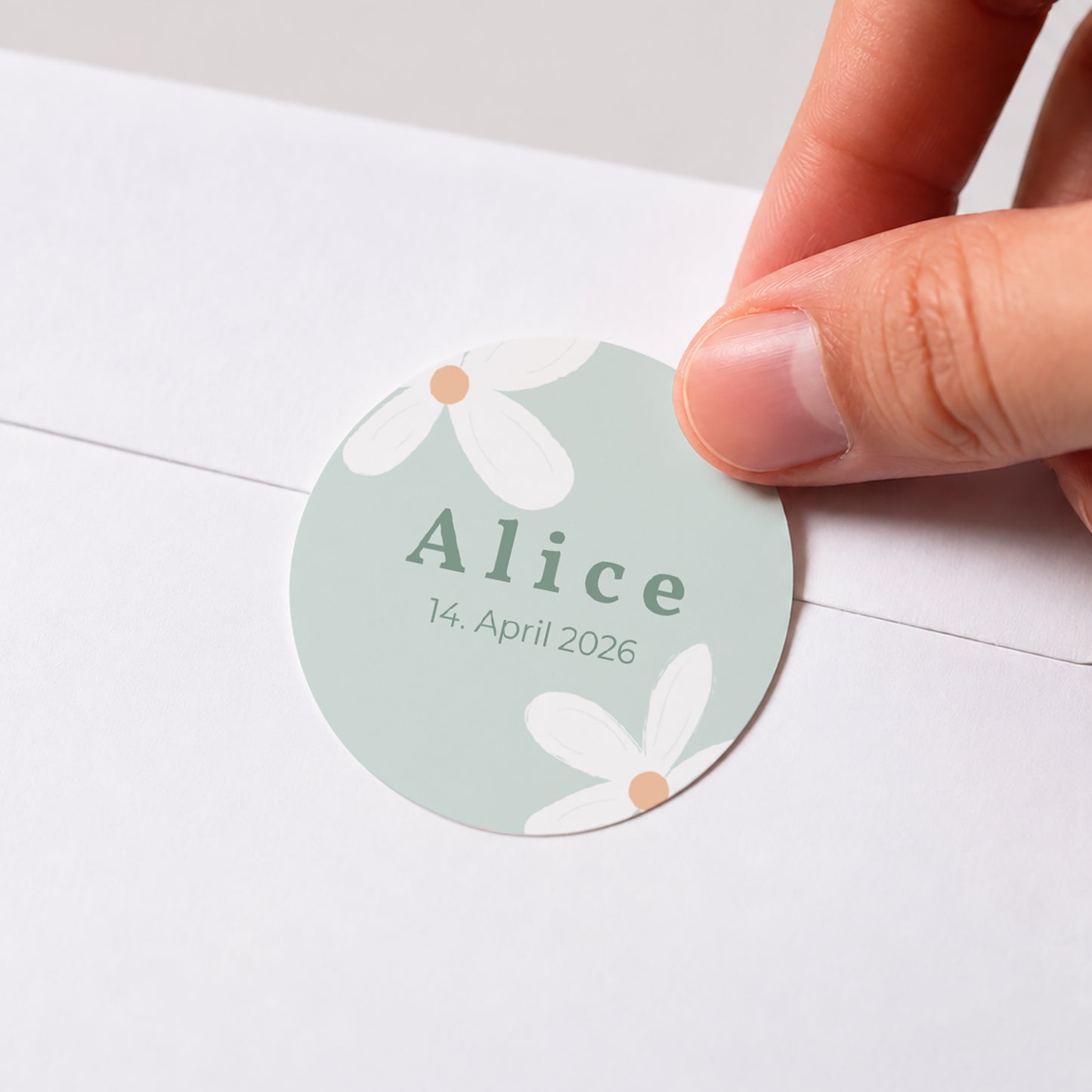 Sticker Geburt Rund Blaue Margeriten foto N° 1
