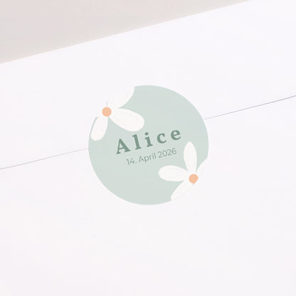 Sticker Geburt Rund Blaue Margeriten foto N° 2
