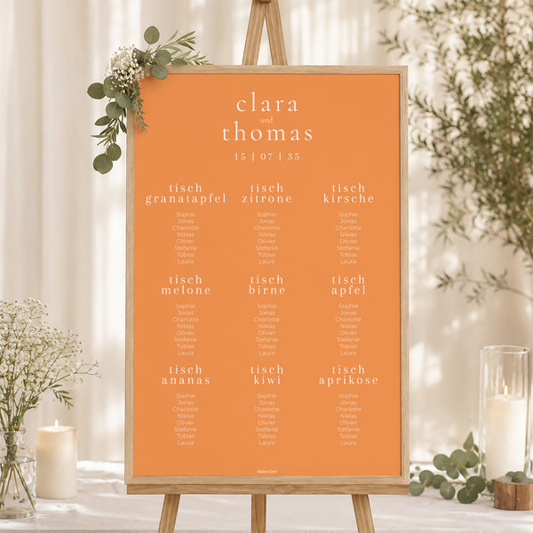 Sitzplan Hochzeit Porträt 60 x 90 cm Zitrusfrucht-Farben foto