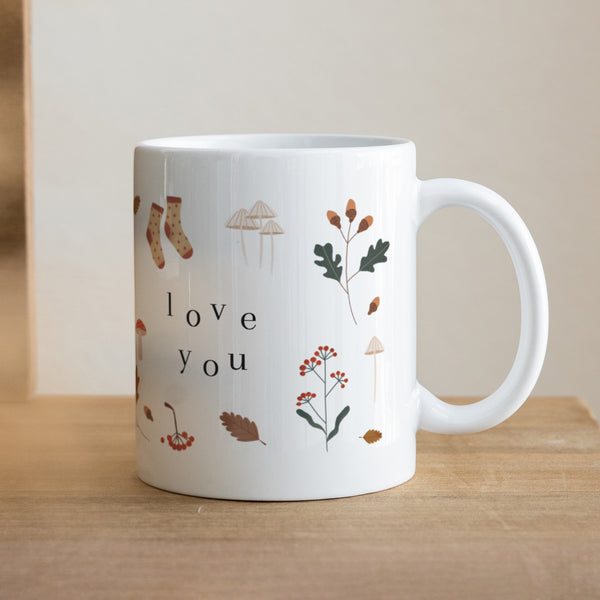 Tasse Weihnachten Weiß frohe weihnachten, eiche, pilze foto