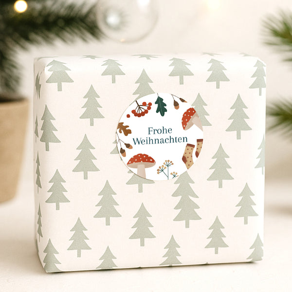 Sticker Weihnachten Rund frohe weihnachten, eiche, pilze foto