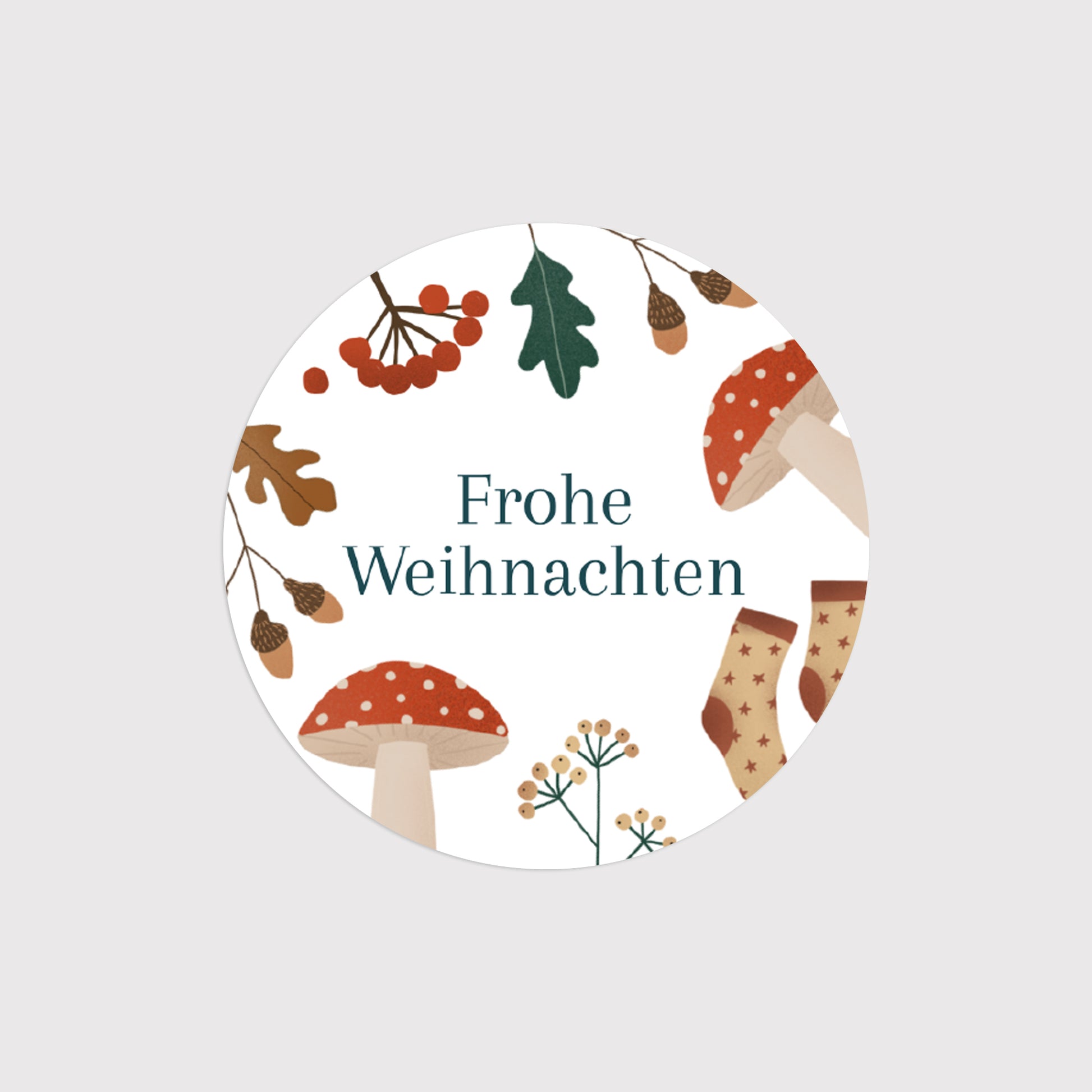 Sticker Weihnachten Rund frohe weihnachten, eiche, pilze foto N° 2