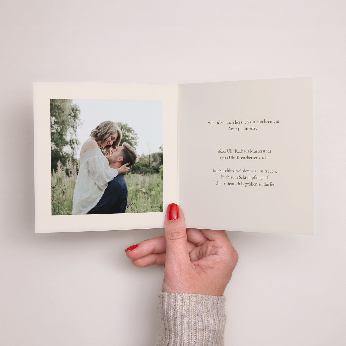 Hochzeitseinladung Doppelflügiges Quadrat Pflanzlich, Goldene Splitter foto N° 2