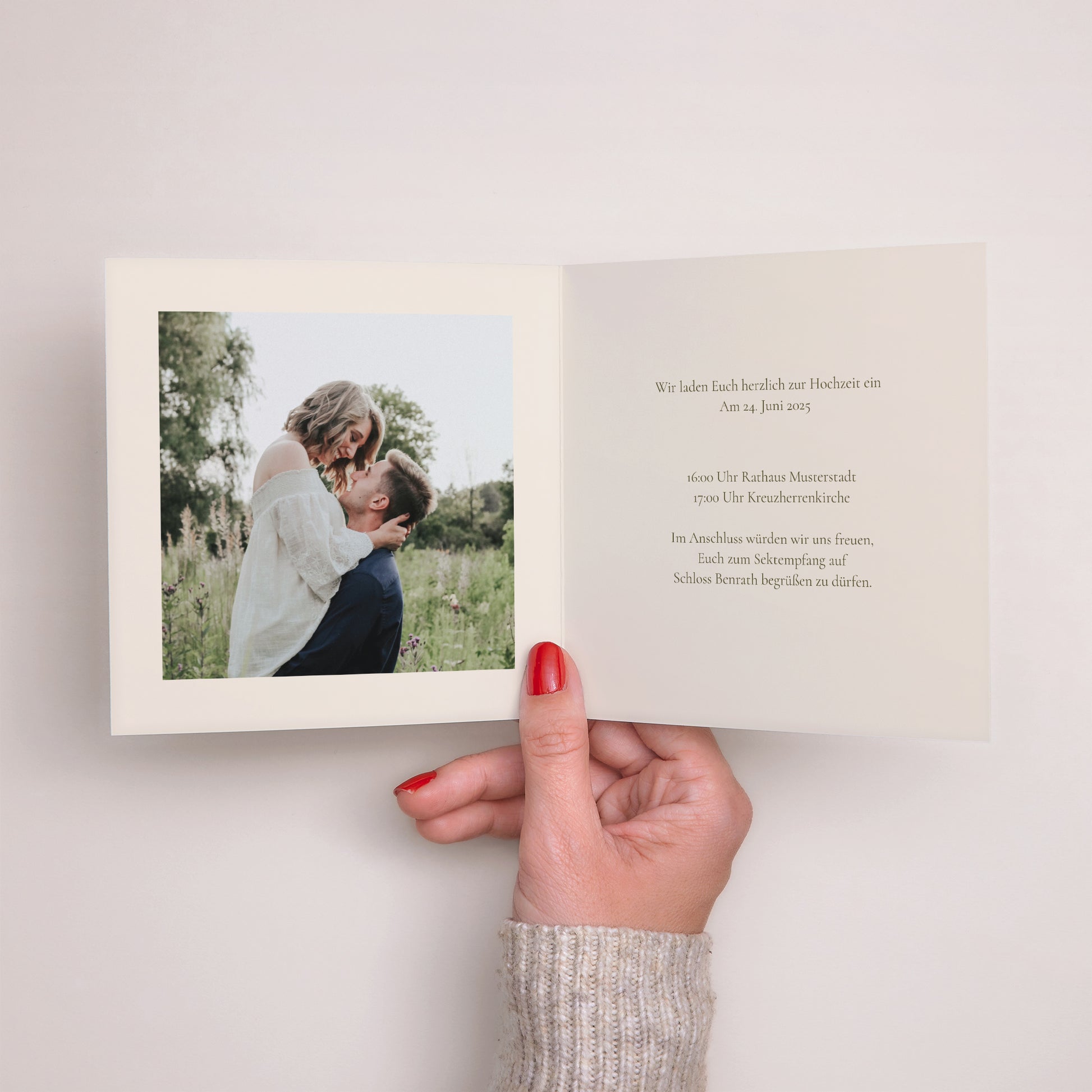 Hochzeitseinladung Doppelflügiges Quadrat Pflanzlich, Goldene Splitter foto N° 2