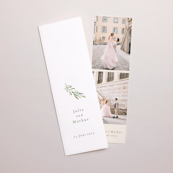 Dankeskarte Hochzeit Fotoautomaten Lesezeichen Pflanzlich, Goldene Splitter foto