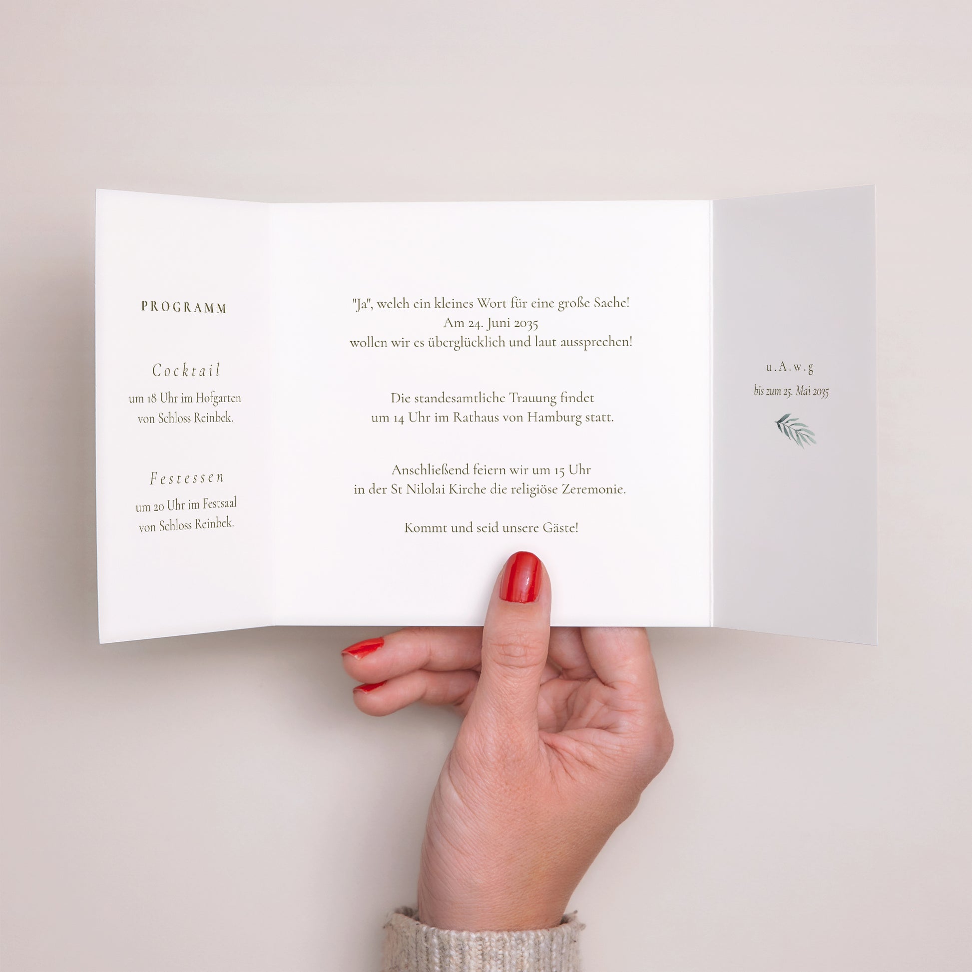 Hochzeitseinladung Triptychon Fensteröffnung Pflanzlich, Goldene Splitter foto N° 2