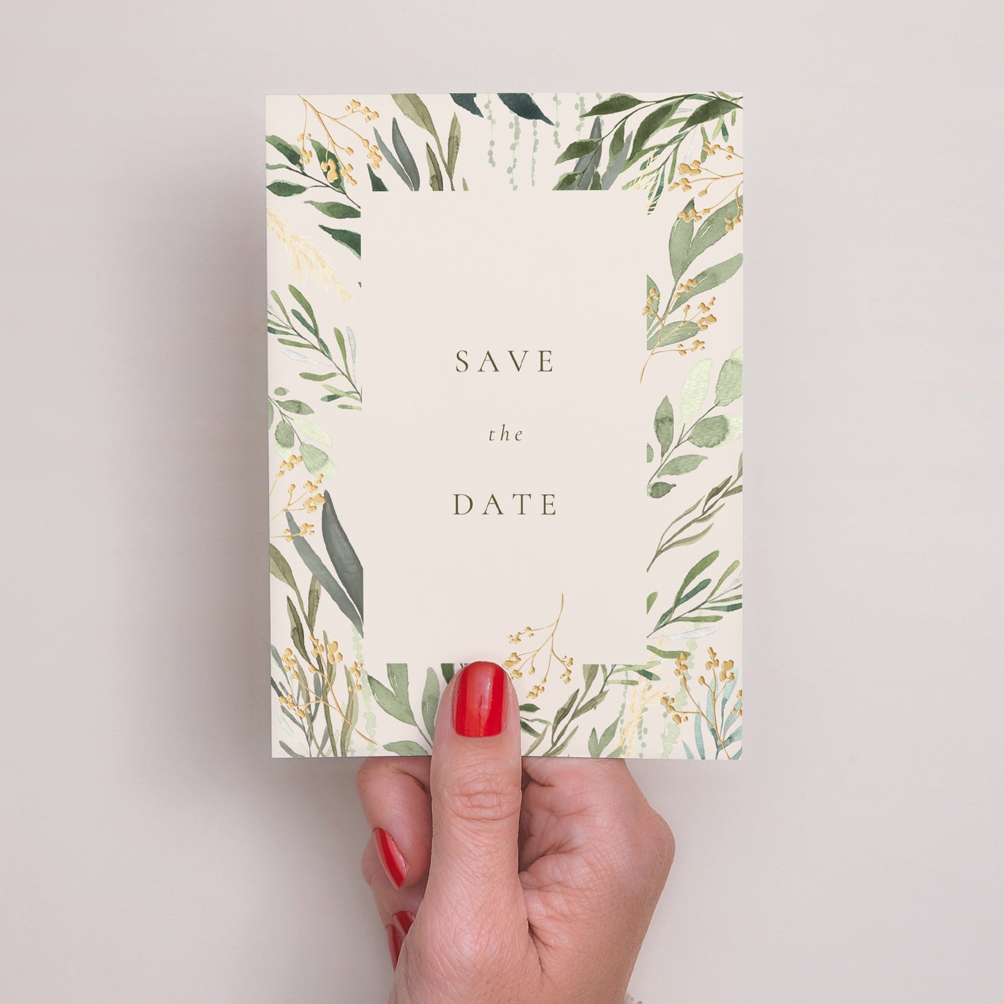 Save the date Karte Hochzeit Porträt Pflanzlich, Goldene Splitter foto N° 2