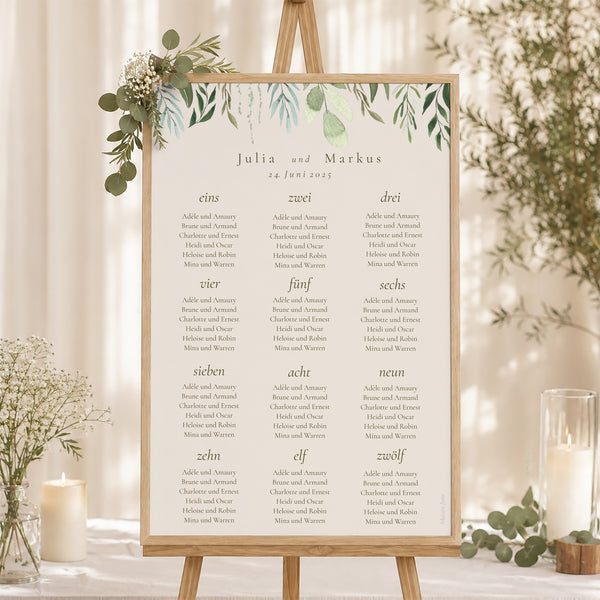 Sitzplan Hochzeit Porträt Pflanzlich, Goldene Splitter foto