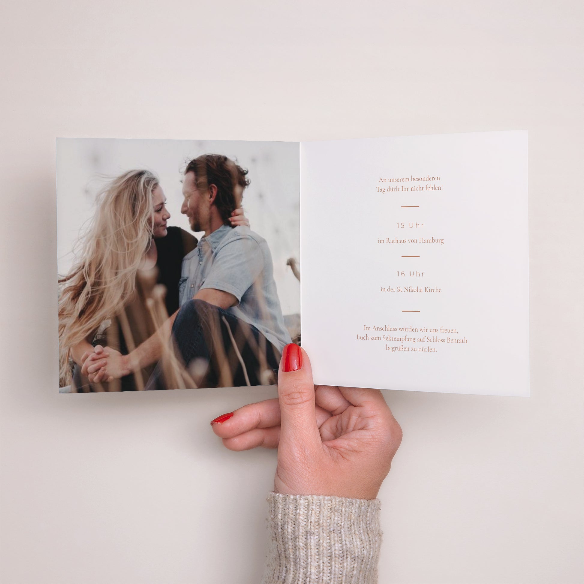 Hochzeitseinladung Doppelflügiges Quadrat pampa, dezentrierter Rahmen foto N° 2