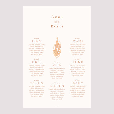 Sitzplan Hochzeit Porträt pampa, dezentrierter Rahmen