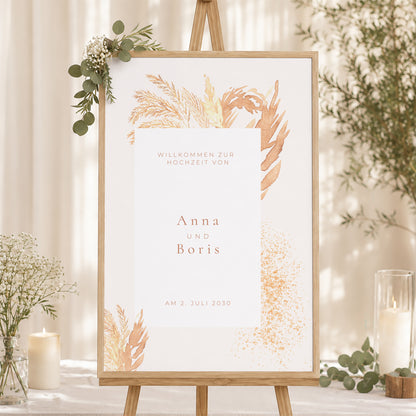 Begrüßungstafel Hochzeit Porträt 60 x 90 cm pampa, dezentrierter Rahmen foto N° 1