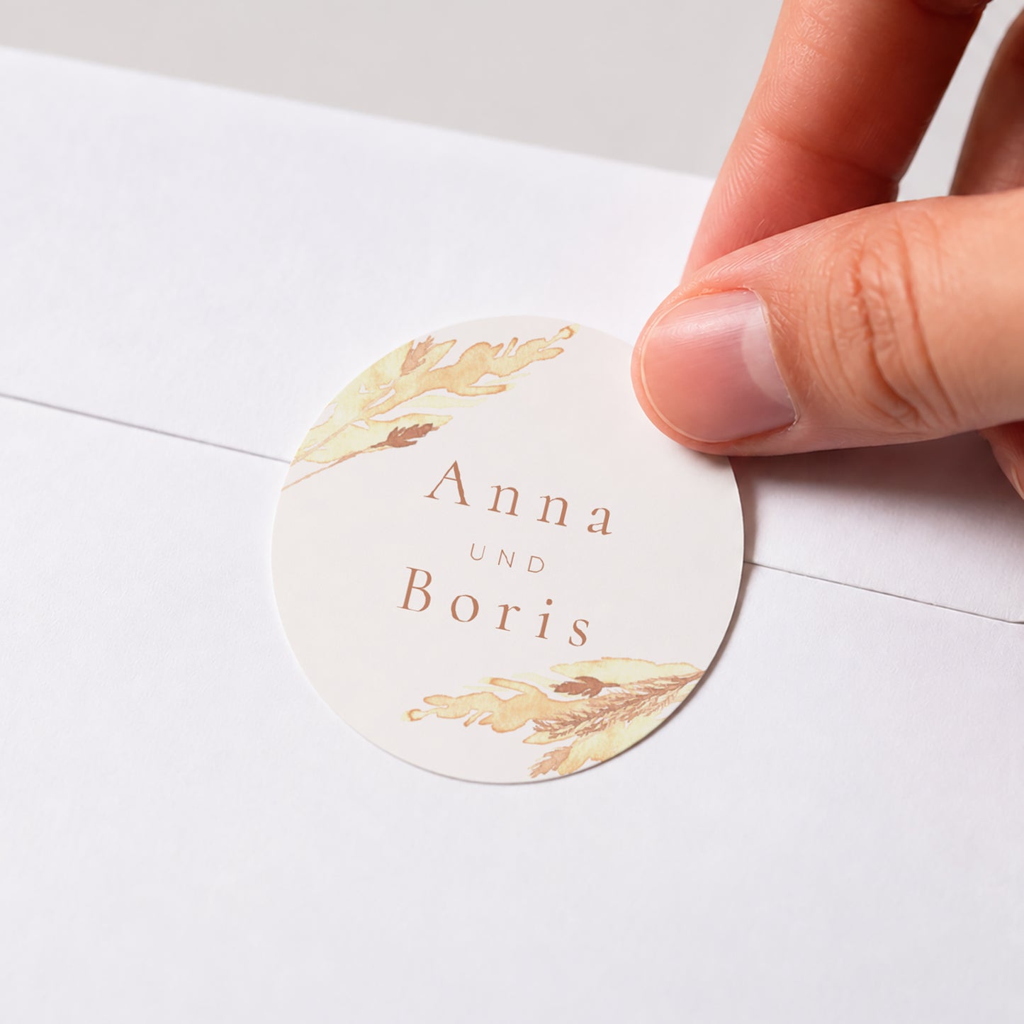 Sticker Hochzeit Rund pampa, dezentrierter Rahmen foto N° 1