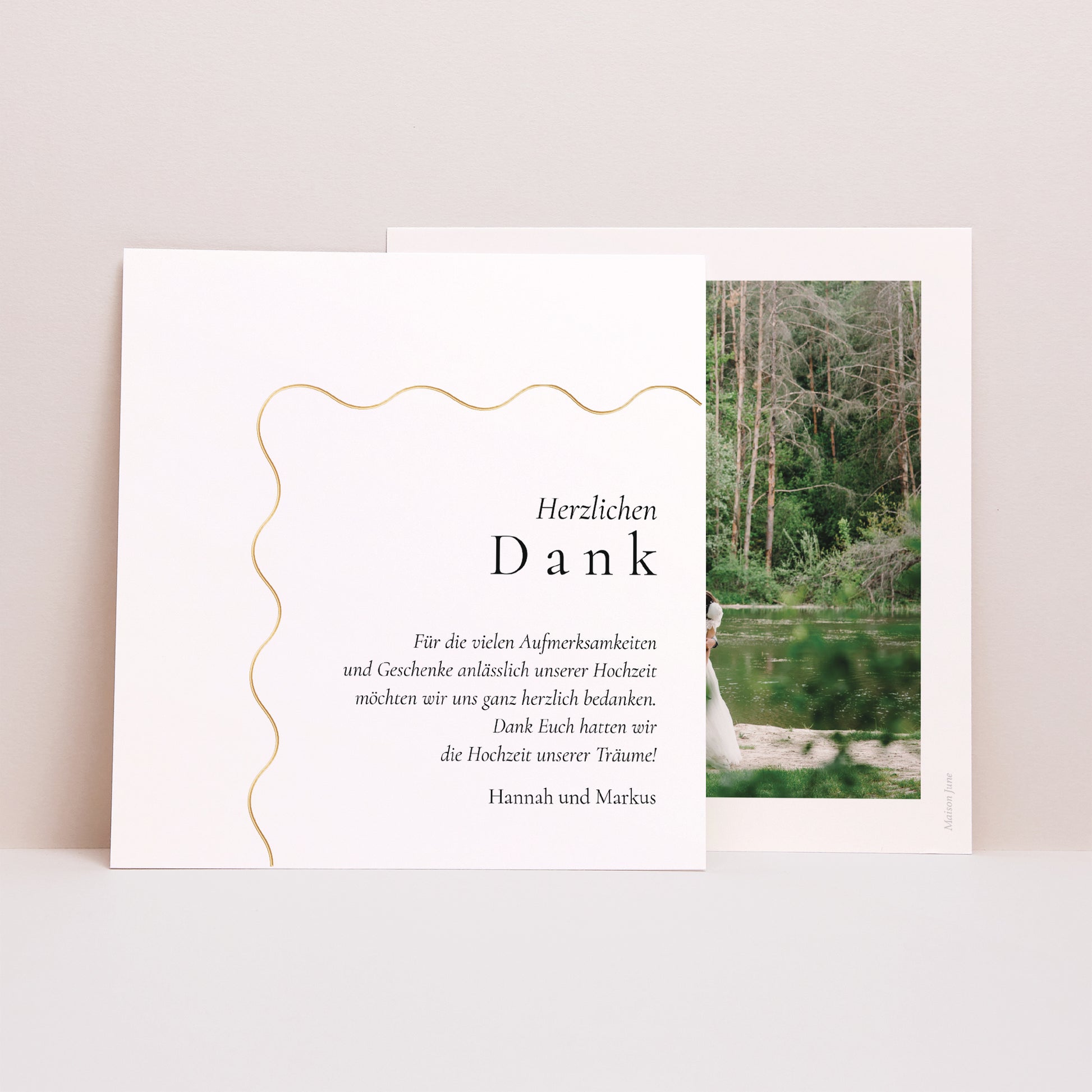 Dankeskarte Hochzeit Quadrat Wellen der Liebe foto N° 1