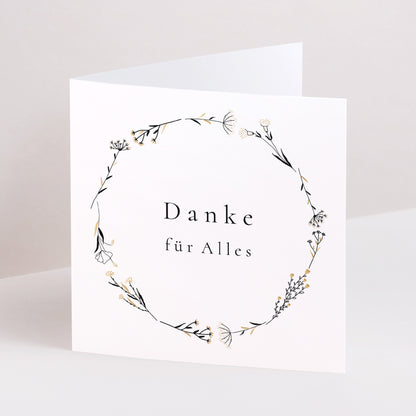 Dankeskarte Hochzeit Doppelflügiges Quadrat Pflanzliche Harmonie foto N° 1