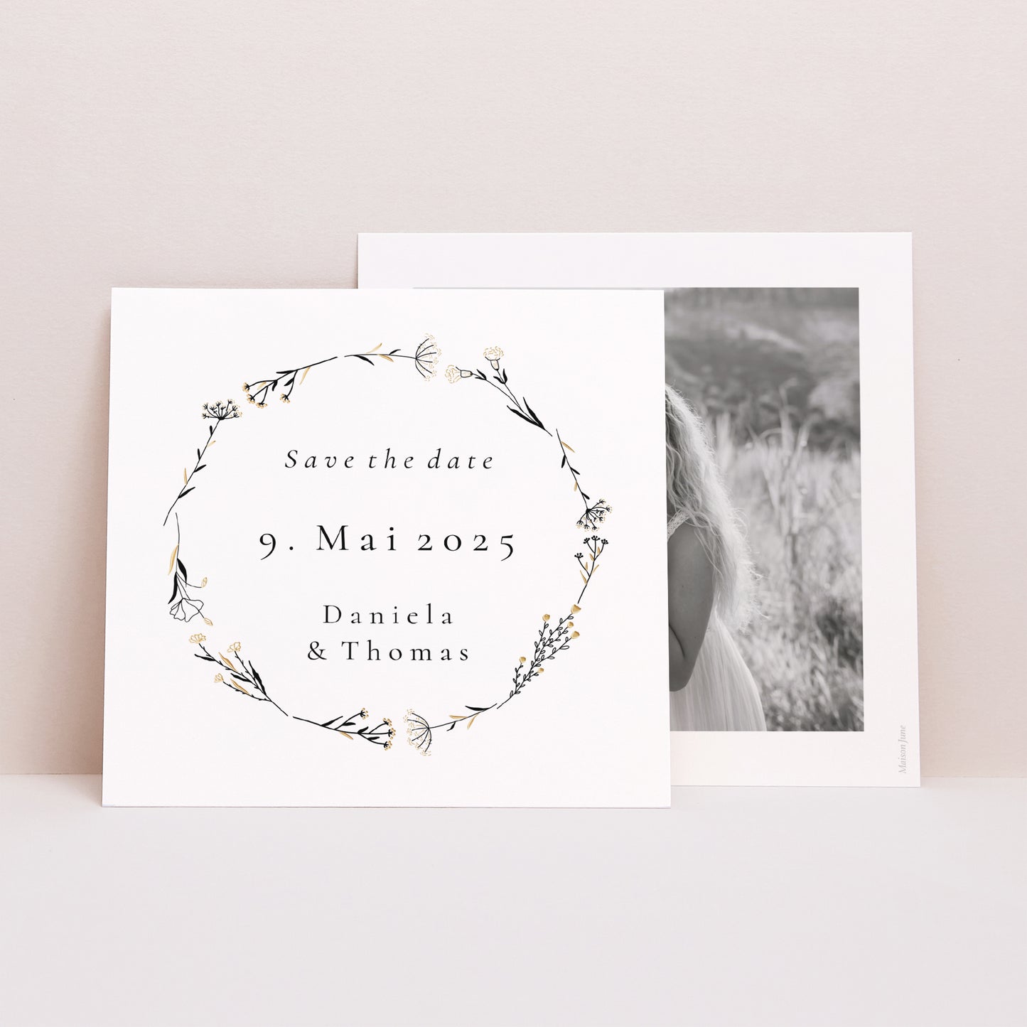Save the date Karte Hochzeit Quadrat Pflanzliche Harmonie foto N° 1