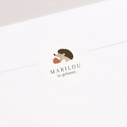 Sticker Geburt Rund Igel, Beerenmuster foto N° 1