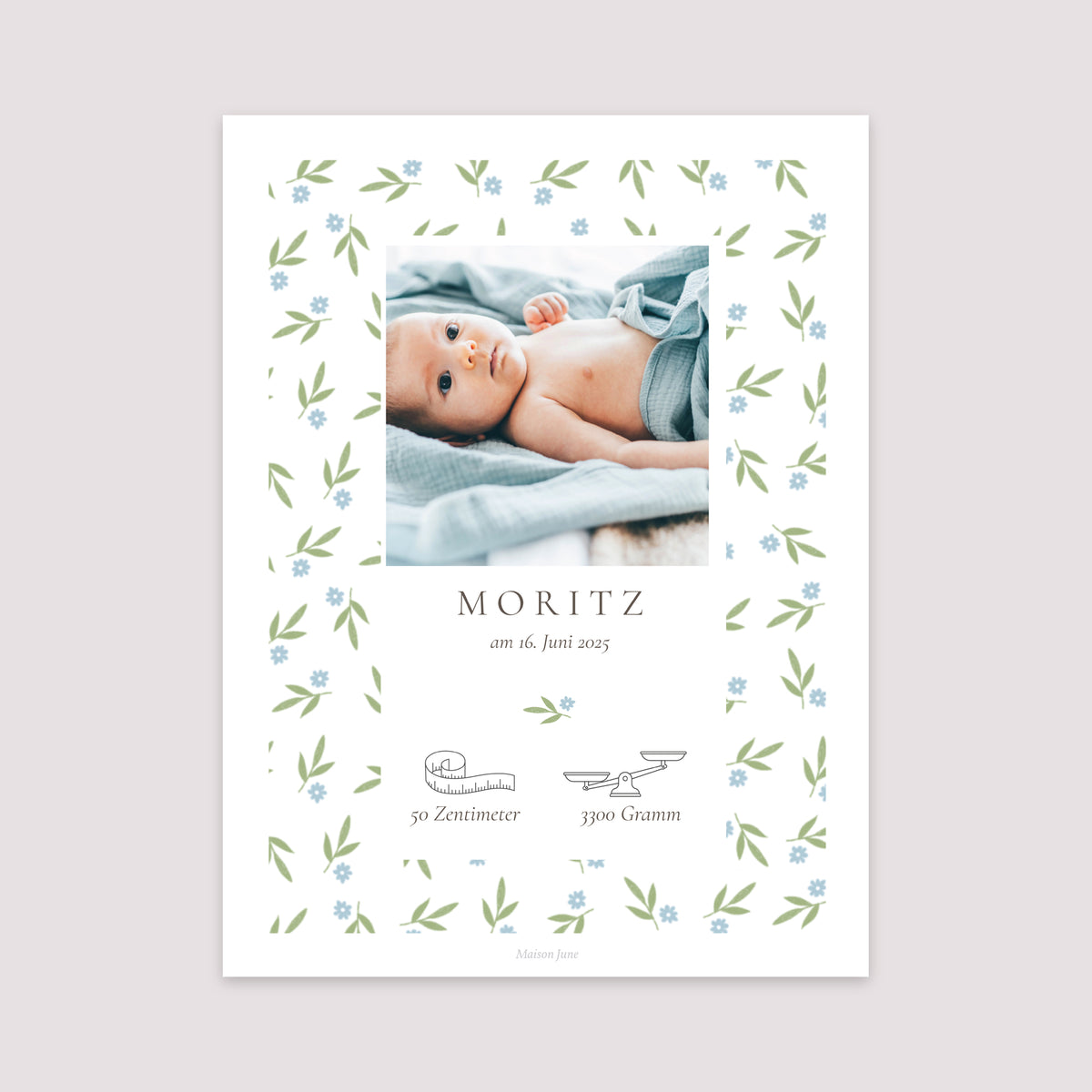 Poster Geburt Porträt body blaue Blumen foto N° 2