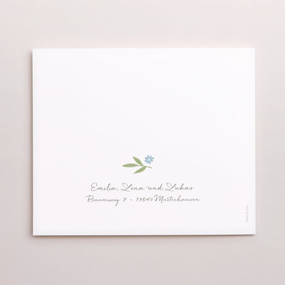 Dankeskarte Geburt Asymmetrische Zweiflügeltür body blaue Blumen foto N° 3