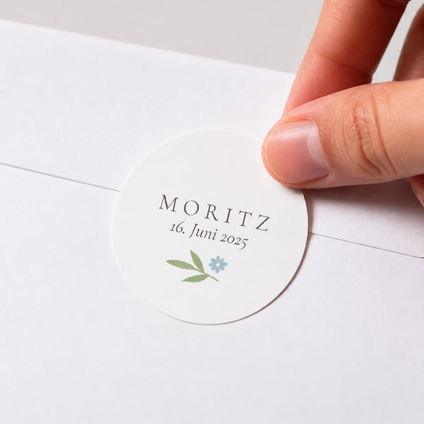 Sticker Geburt Rund body blaue Blumen foto