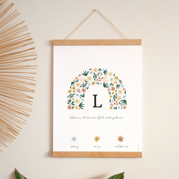 Poster Geburt Porträt Blumenbogen Frühling foto
