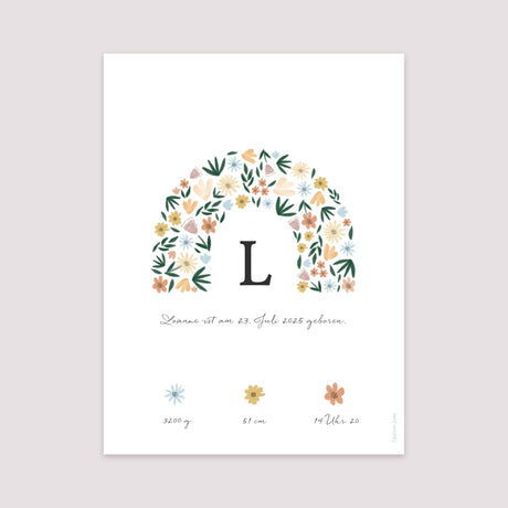 Poster Geburt Porträt Blumenbogen Frühling