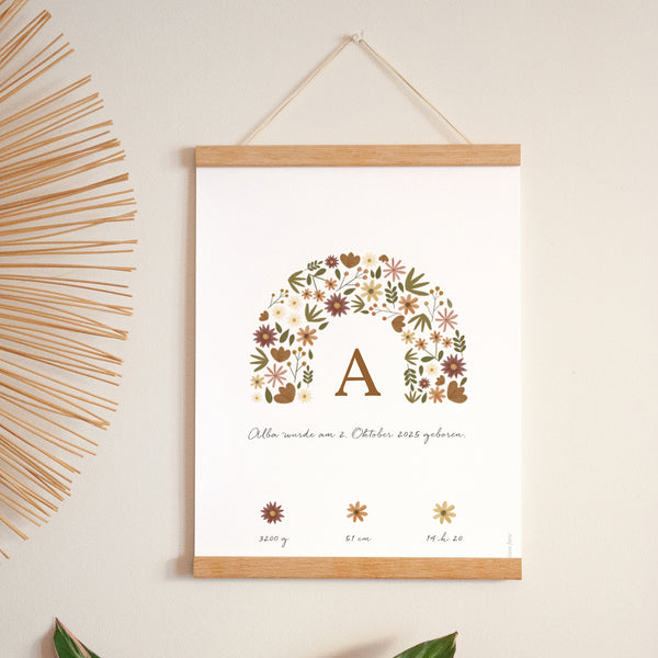 Poster Geburt Porträt Herbstlicher Blumenbogen foto