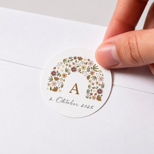 Sticker Geburt Rund Herbstlicher Blumenbogen foto
