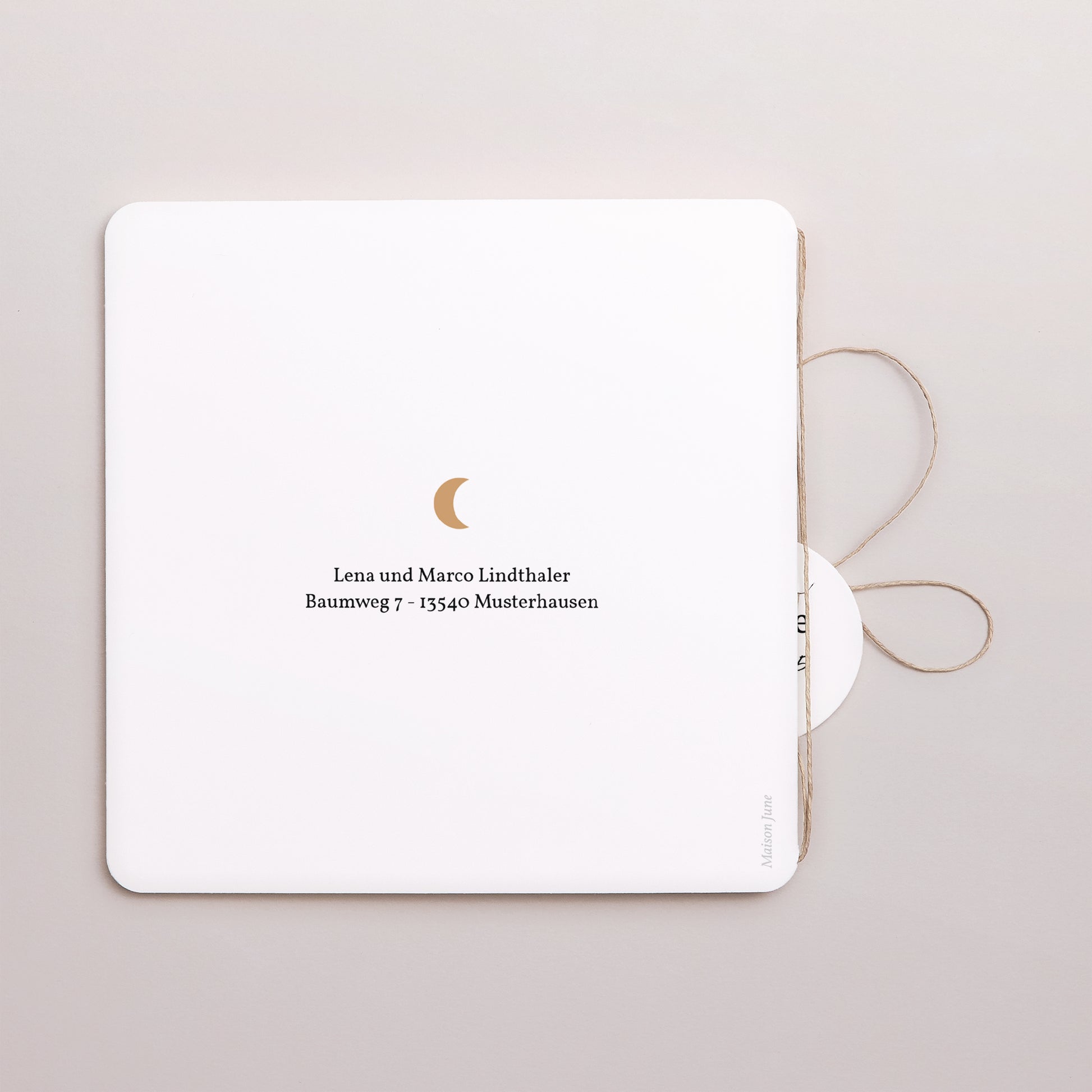 Geburtskarten Doppel-Quadrateinschlag, abgerundete Ecken, runde Etikette Clair de Lune foto N° 3