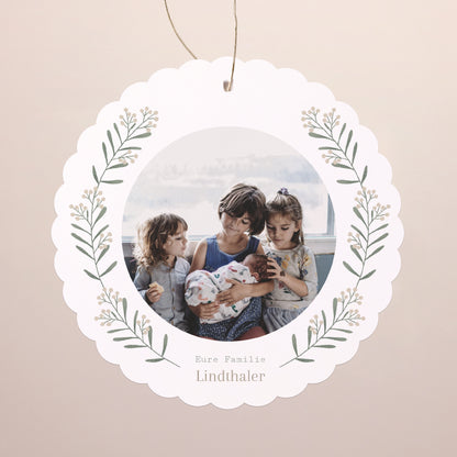 Weihnachtskarte Weihnachten Zum Aufhängen Flockenstrang und Kugel foto N° 1