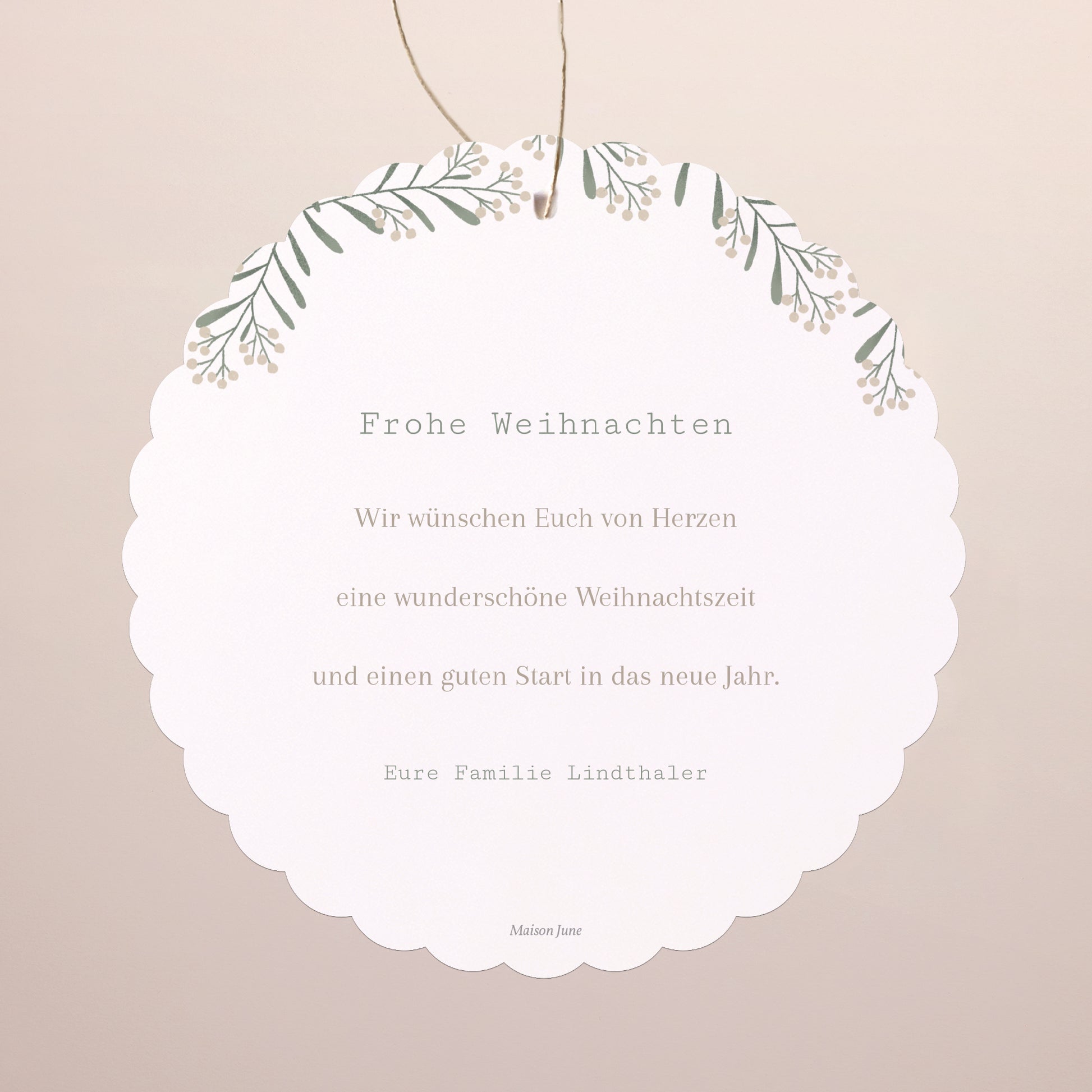 Weihnachtskarte Weihnachten Zum Aufhängen Flockenstrang und Kugel foto N° 2