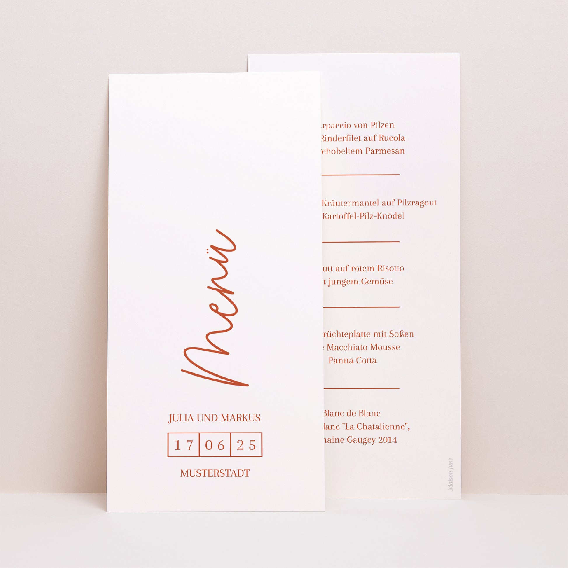 Menükarte Hochzeit Panoramatisches Porträt Elegante Typografie foto N° 1