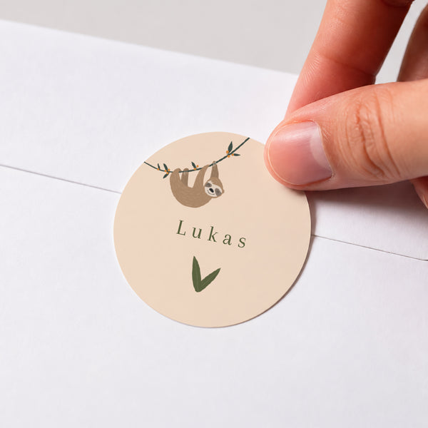 Sticker Kindergeburtstag Rund Faultier foto