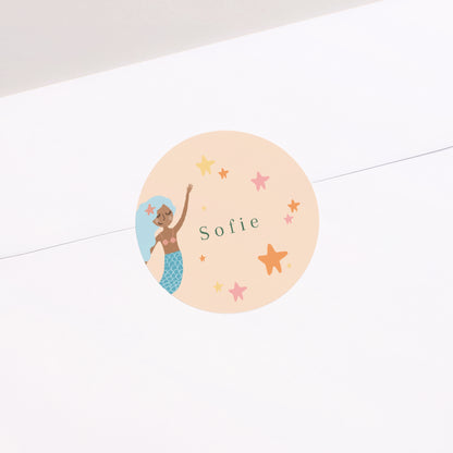 Sticker Kindergeburtstag Rund Hübsche Meerjungfrau foto N° 2