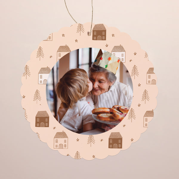 Weihnachtskarte Weihnachten Zum Aufhängen Winterhäuschen foto
