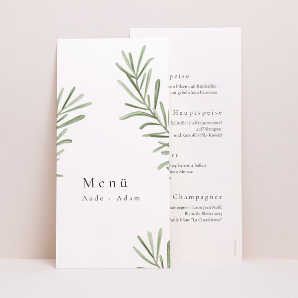 Menükarte Hochzeit Panoramatisches Porträt Rosmarin aus der Provence foto