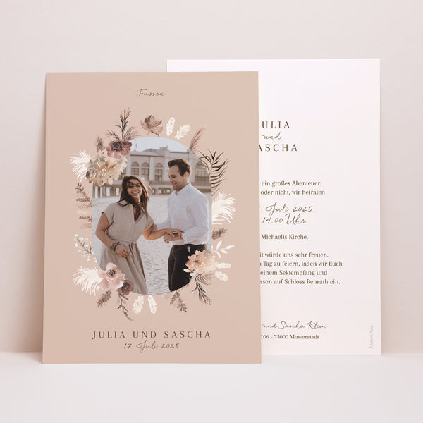 Hochzeitseinladung Porträt Bohemian Floral foto