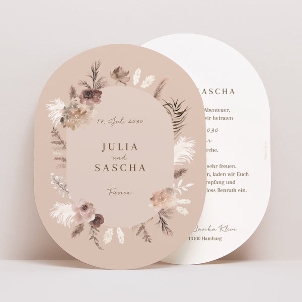 Hochzeitseinladung oval Bohemian Floral foto