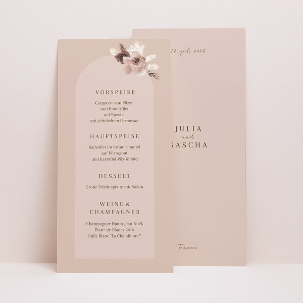 Menükarte Hochzeit Panoramatisches Porträt Bohemian Floral foto