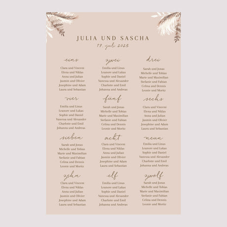 Sitzplan Hochzeit Porträt Bohemian Floral