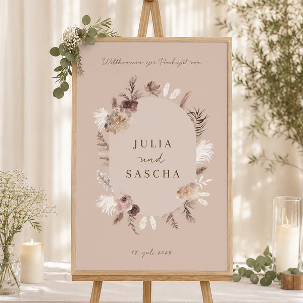 Begrüßungstafel Hochzeit Porträt 60 x 90 cm Bohemian Floral foto