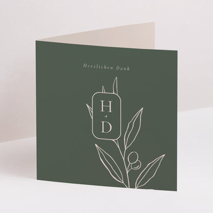 Dankeskarte Hochzeit Doppelflügiges Quadrat Die Vereinigung des Olivenbaums foto N° 1