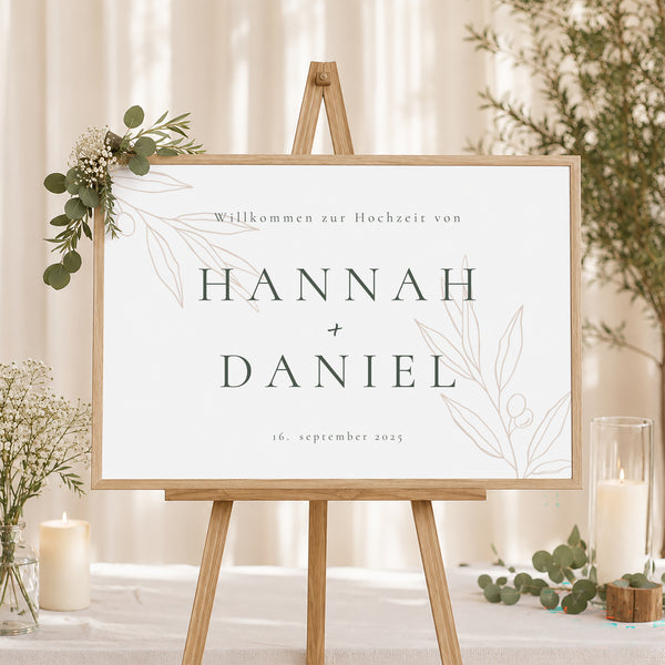 Begrüßungstafel Hochzeit Landschaft 90 x 60 cm Die Vereinigung des Olivenbaums foto