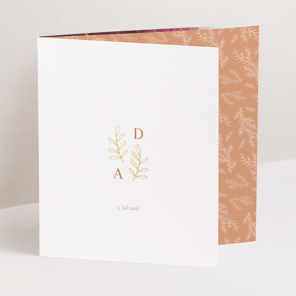 Dankeskarte Hochzeit Asymmetrisches Triptychon Vegetal Koralle foto