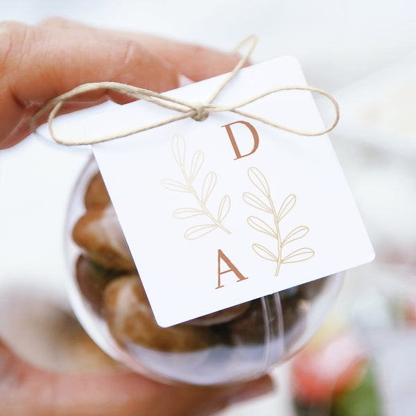 Geschenkbox Hochzeit Kugel mit quadratischem Etikett Vegetal Koralle foto
