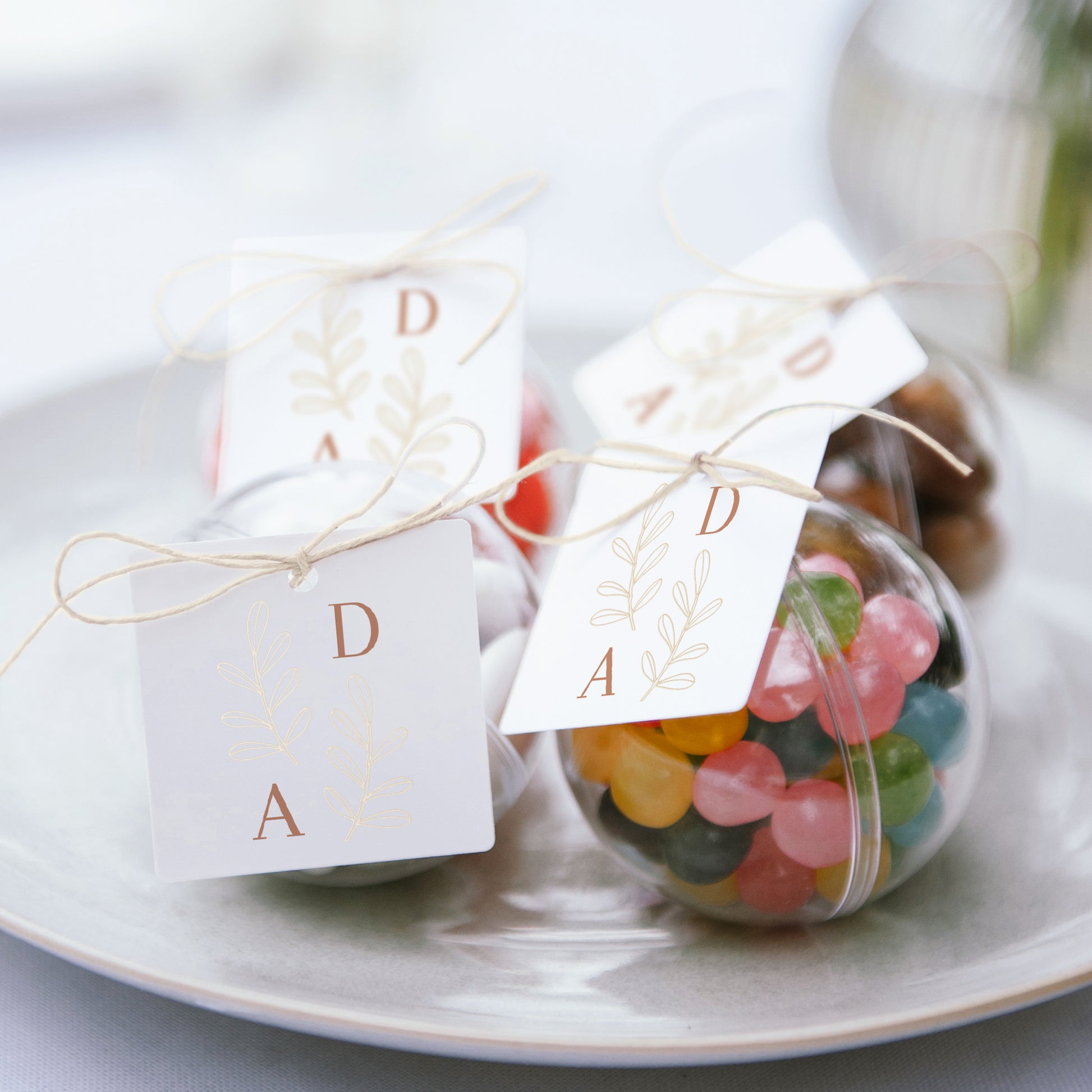 Geschenkbox Hochzeit Kugel mit quadratischem Etikett Vegetal Koralle foto N° 2
