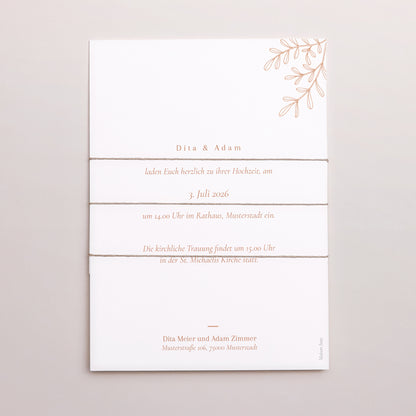 Hochzeitseinladung 3 Karten, Band Vegetal Koralle foto N° 4
