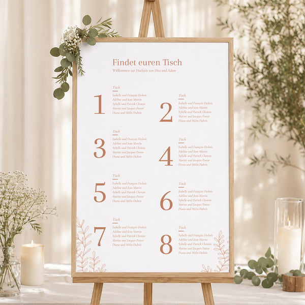 Sitzplan Hochzeit Porträt Vegetal Koralle foto