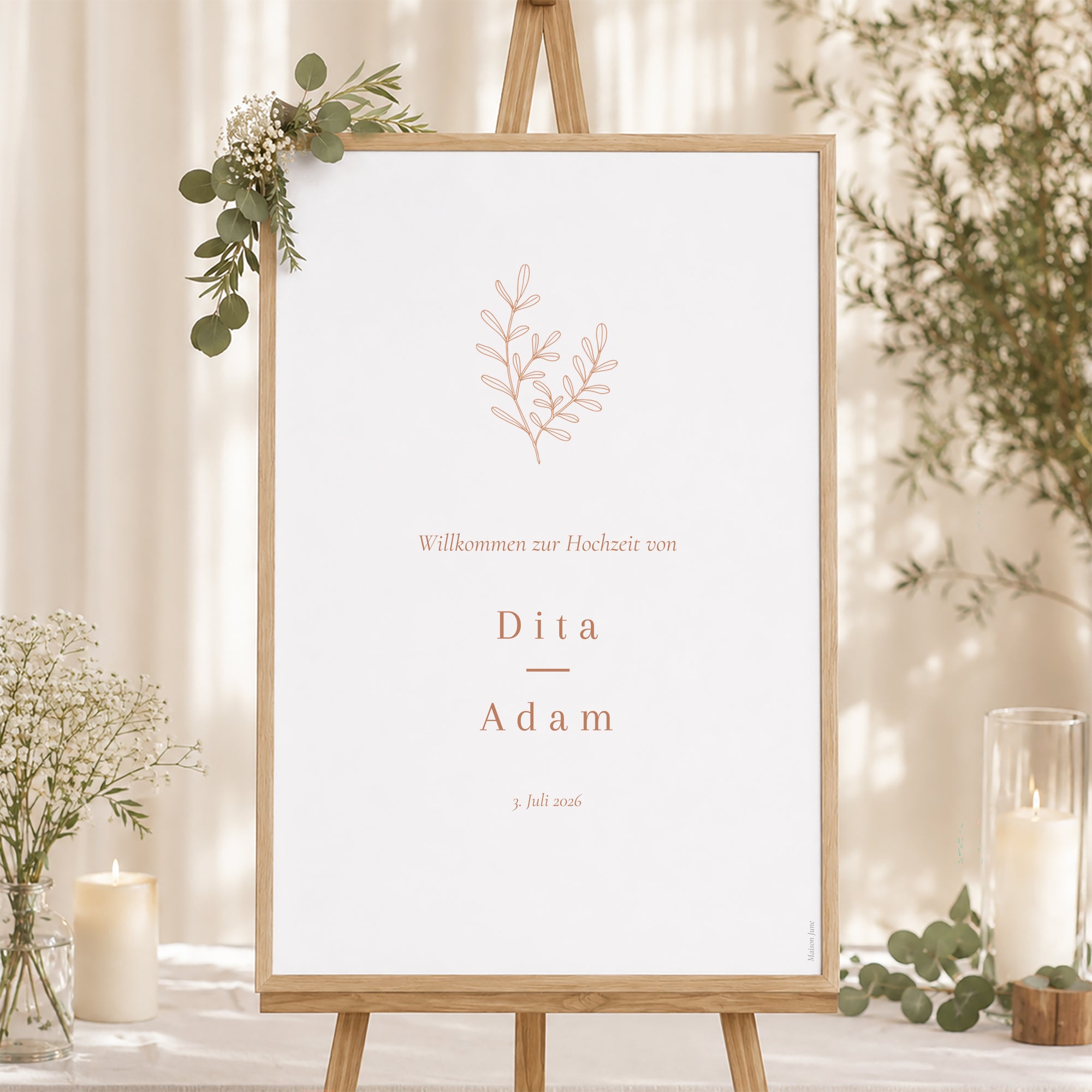 Begrüßungstafel Hochzeit Porträt 60 x 90 cm Vegetal Koralle foto N° 1