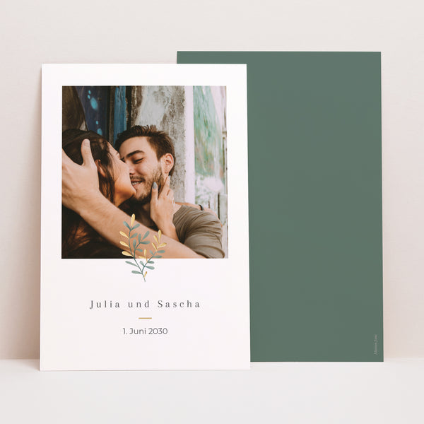 Save the date Karte Hochzeit PortraitPorträt Süßes Gold foto