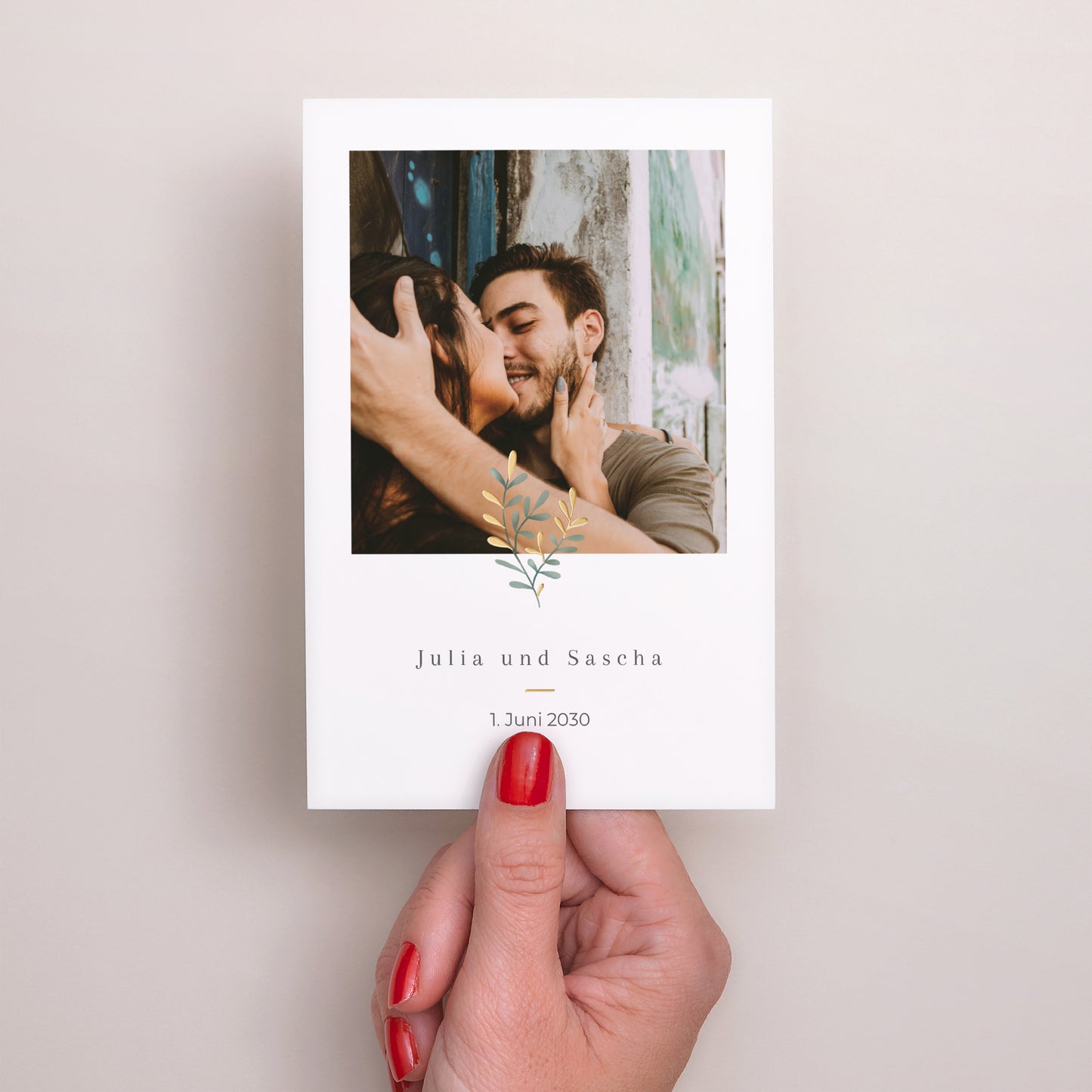 Save the date Karte Hochzeit PortraitPorträt Süßes Gold foto N° 2